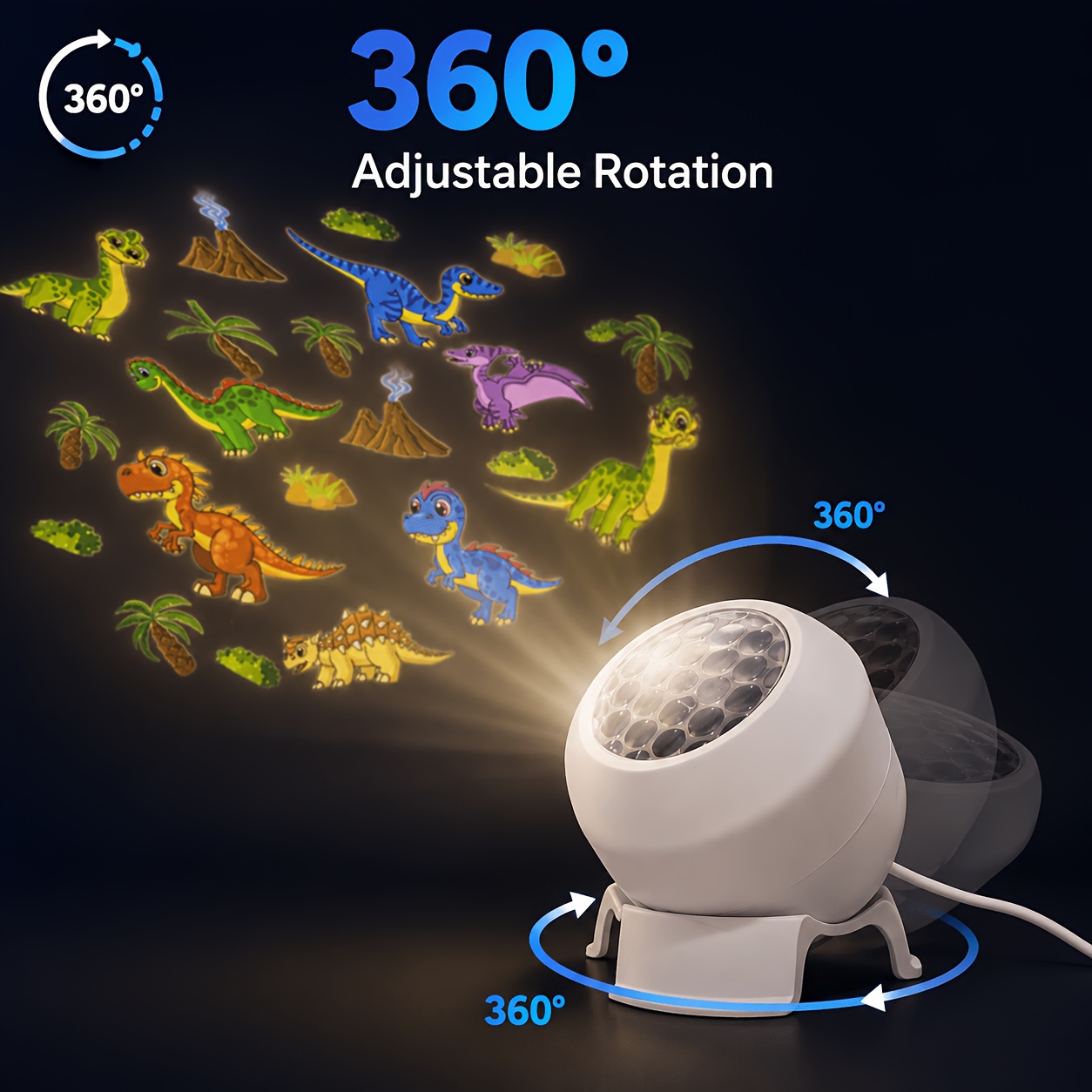 Dinosaur Themed Dynamic Projection Lamp, Dinosaur Forest Elements, USB Plug In, 360° Rotation for Dreamy Light Effects, Soft Light, Applicable to Bedroom, Living Room, Birthday Parties, an Excellent Gift
