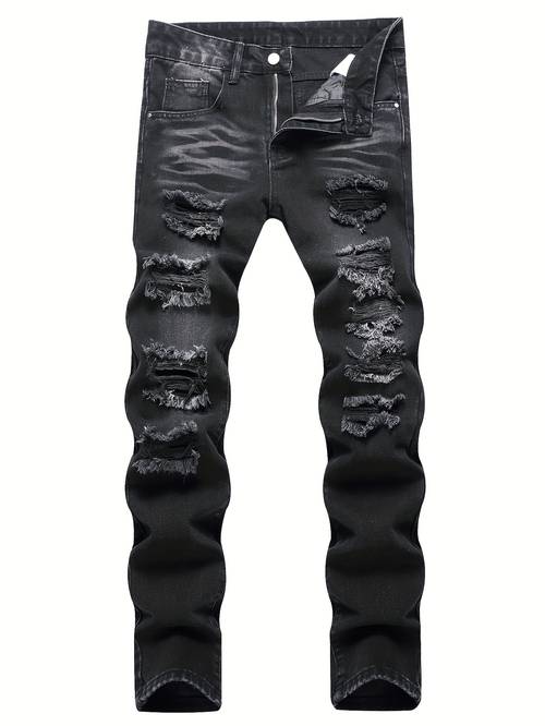 jeans negros rotos de corte y , modernos, estilo y americano para hombre