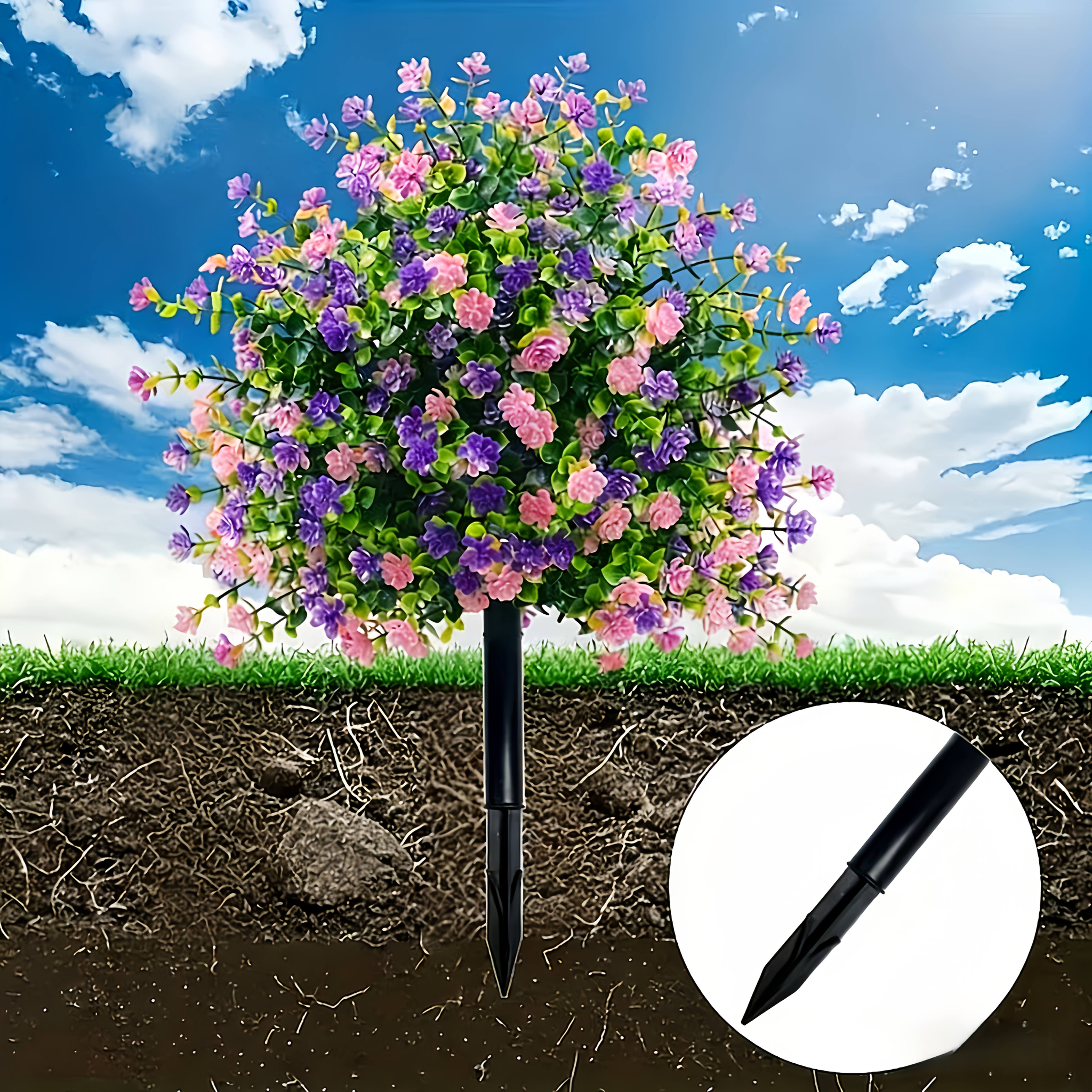 2pcs 20.8-Inch Outdoor Artificial Flower Trees, Purple And Pink Mixed  , Uv-Resistant Plastic Material And Cone - Realistic Stone Texture, No Maintenance Required, Suitable for Garden, Terrace,   Decoration, UV Resistant