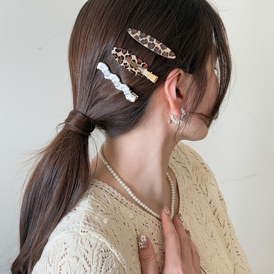 6pcs Leopard Print Oval Bangs Hair Clips Set