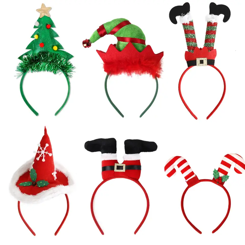 6-teiliges klassisches Weihnachts-Kopfschmuck-Set – Mit Santa, Baum Weihnachtsmann-Motiven * für Weihnachtsfeiern. Fotobox-Requisiten für Weihnachten, Neujahr, Valentinstag Partys