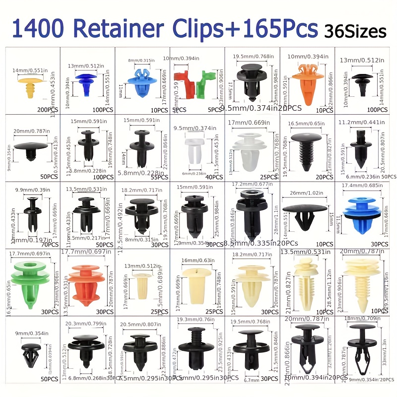 A Set of 1565 Automotive Push Clips - Heavy-Duty Nylon Bumper Clips And Fasteners in 36 Sizes, Compatible with for TOYOTA, GM, for Ford, for Honda, And for CHEVROLET, Includes a Fastener Removal Tool And Zip Ties (Universal Fit) 8 A Set of 1565 Automotive Push Clips - Heavy-Duty Nylon Bumper Clips And Fasteners in 36 Sizes, Compatible with for TOYOTA, GM, for Ford, for Honda, And for CHEVROLET, Includes a Fastener Removal Tool And Zip Ties (Universal Fit)