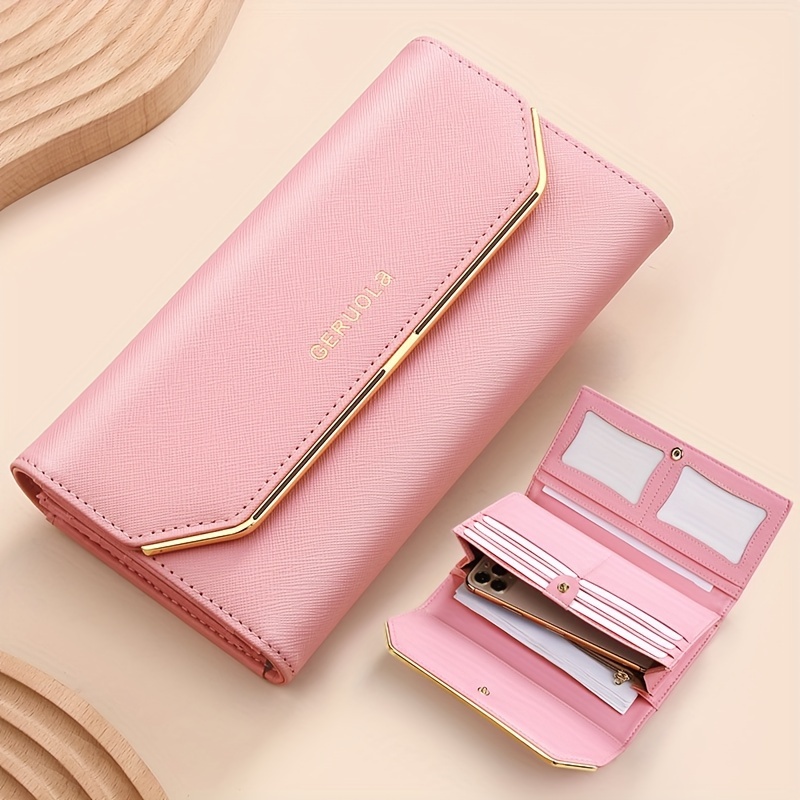 

Women's Long Clutch Wallet, European/, High-end Split Leather, Large Capacity, Snap Closure, Polyester Lined, Dry Cloth - Elegant Handheld Purse