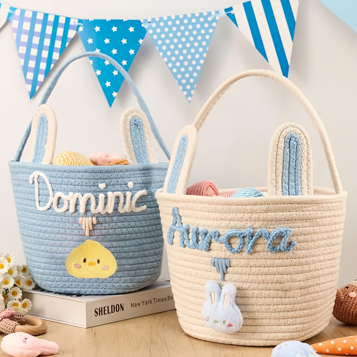 Personalized Custom Name Woven Rabbit Storage Basket