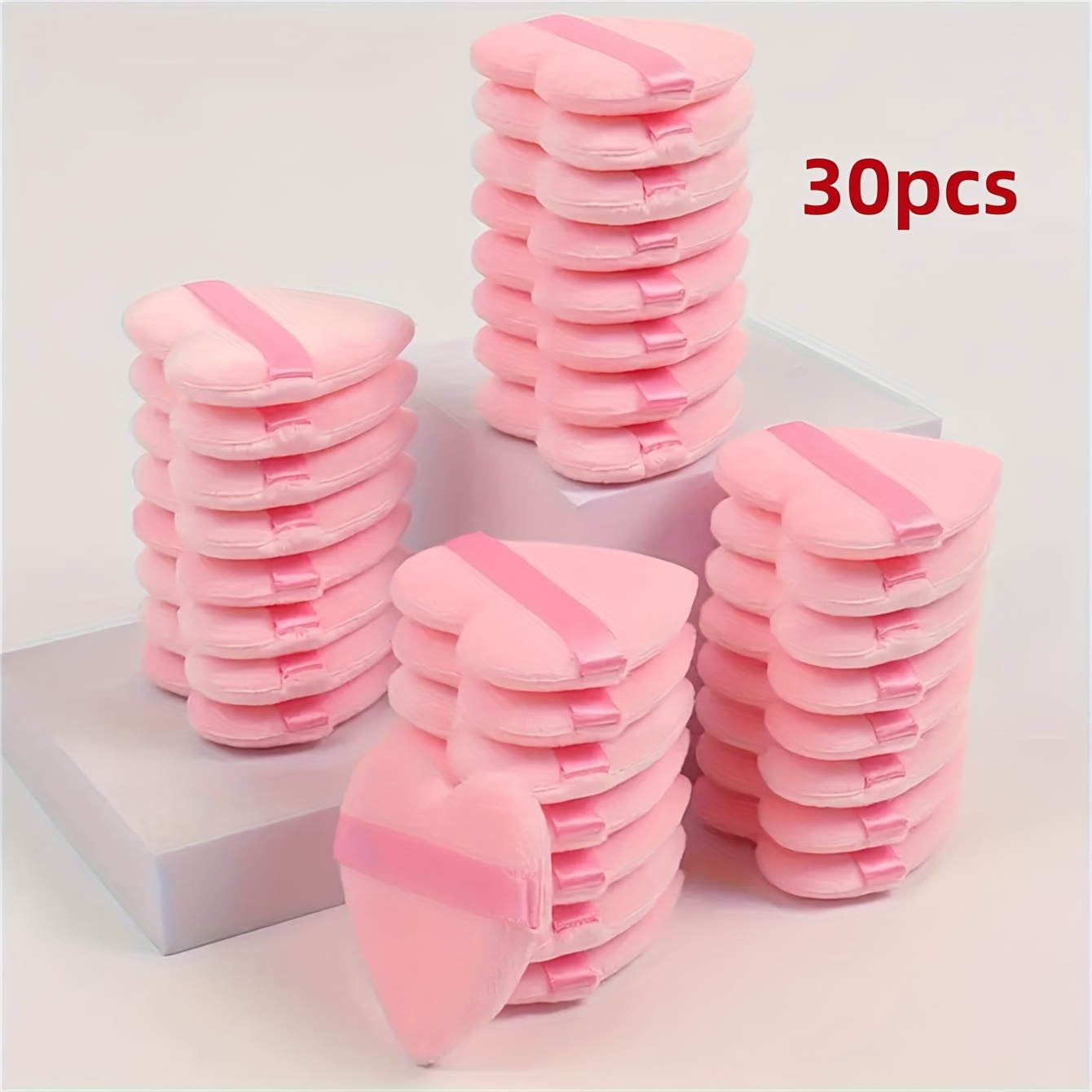 Image of 13-25-30pcs Heart-shaped Pink Makeup Sponge - Perfect For Foundation Blending, Contouring, And Application