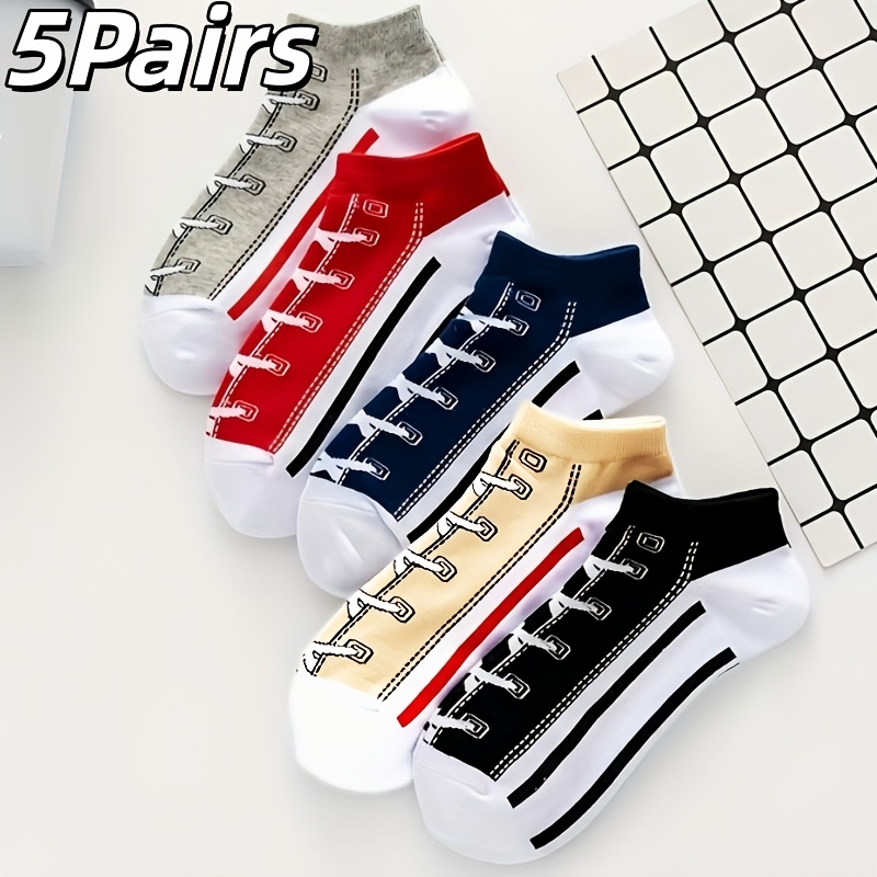 TEMU 5 Pairs, Personalized And Creative, Funny And Interesting, Short Socks, Sports Low-top Shallow Boat Socks, Summer Thin Boat Socks, Sports Socks,