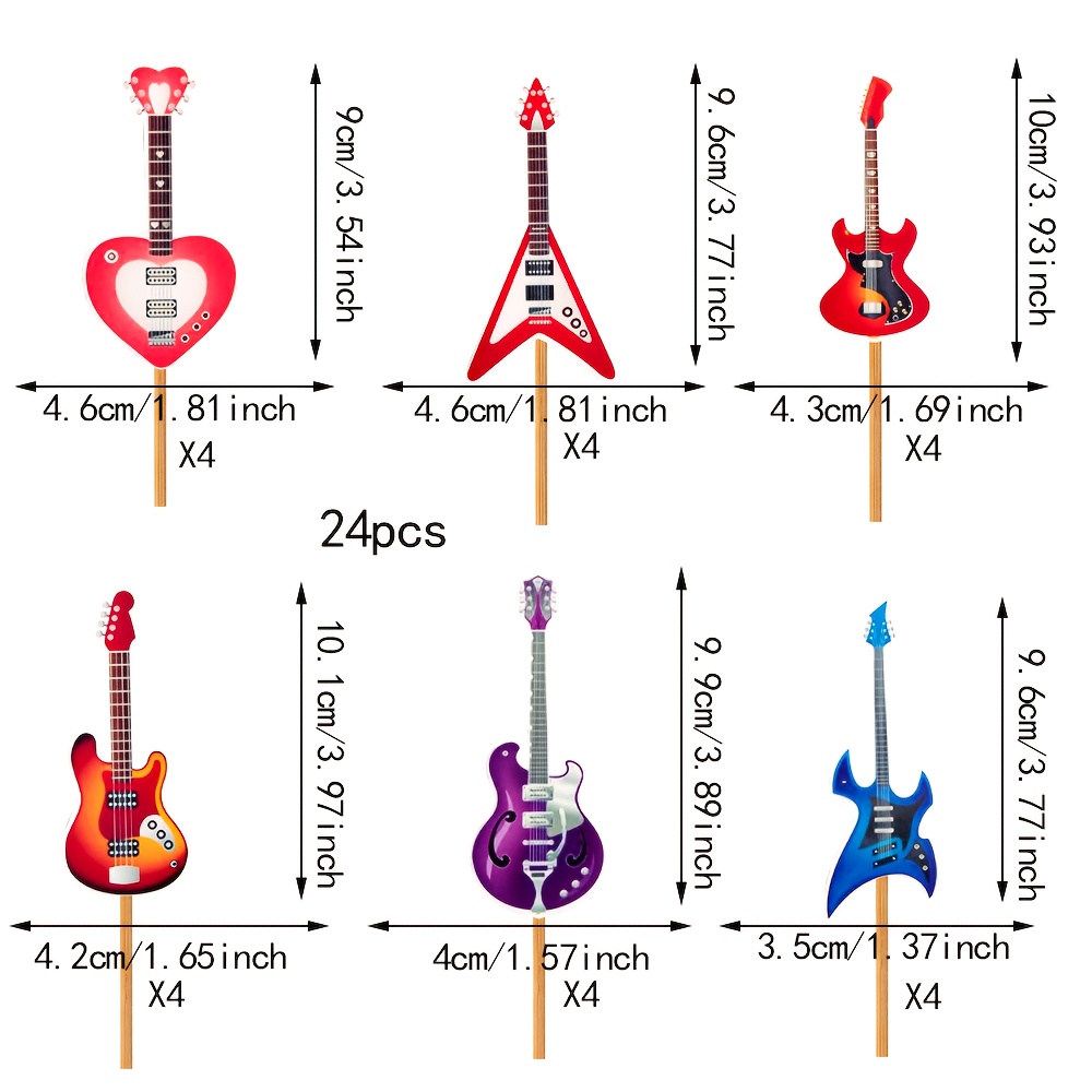24-pack Guitar Cupcake Toppers, Music Rock Birthday Cake Decorations, Party Decor, Guitarist Themed Cake Decorations