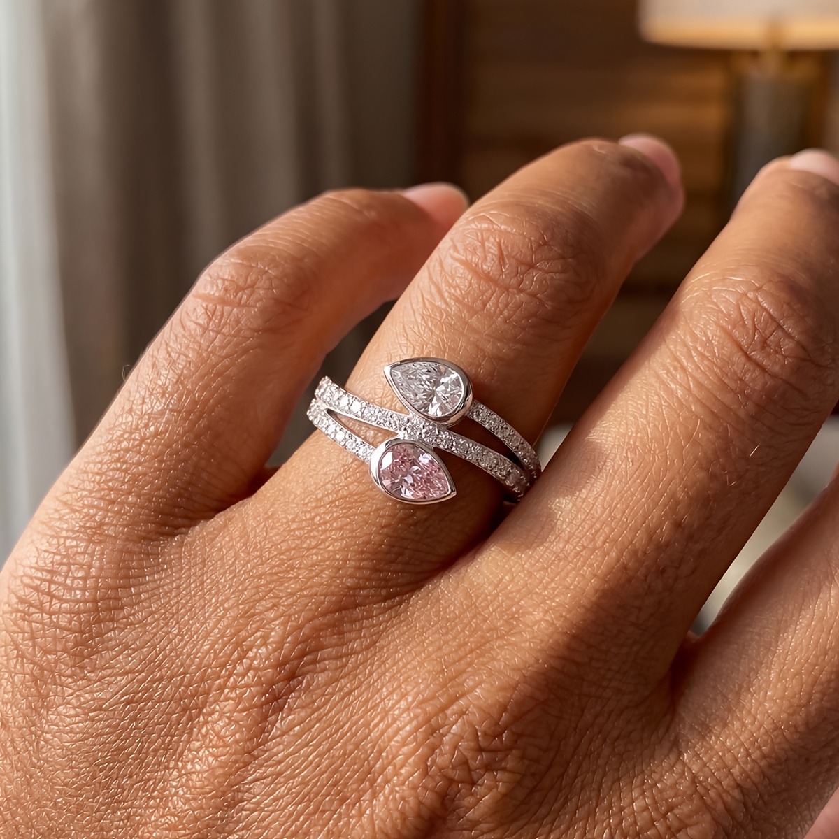 Women's Exquisite Pear-Shaped Branch Ring, Elegant Design