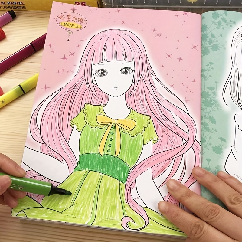 One Piece of Girls' Anime Coloring Book Featuring 32 Sturdy Pages, Measuring 9, 45 by 6, 175.26 cm, This Princess Dress-Up Drawing Book Provides a Calming Space for Teenagers And Serves As a DIY Paper Art Craft Kit, Making It a Perfect Holiday Gift for Occasions Like Halloween, Thanksgiving, Christmas, And New Year, Chinese Version