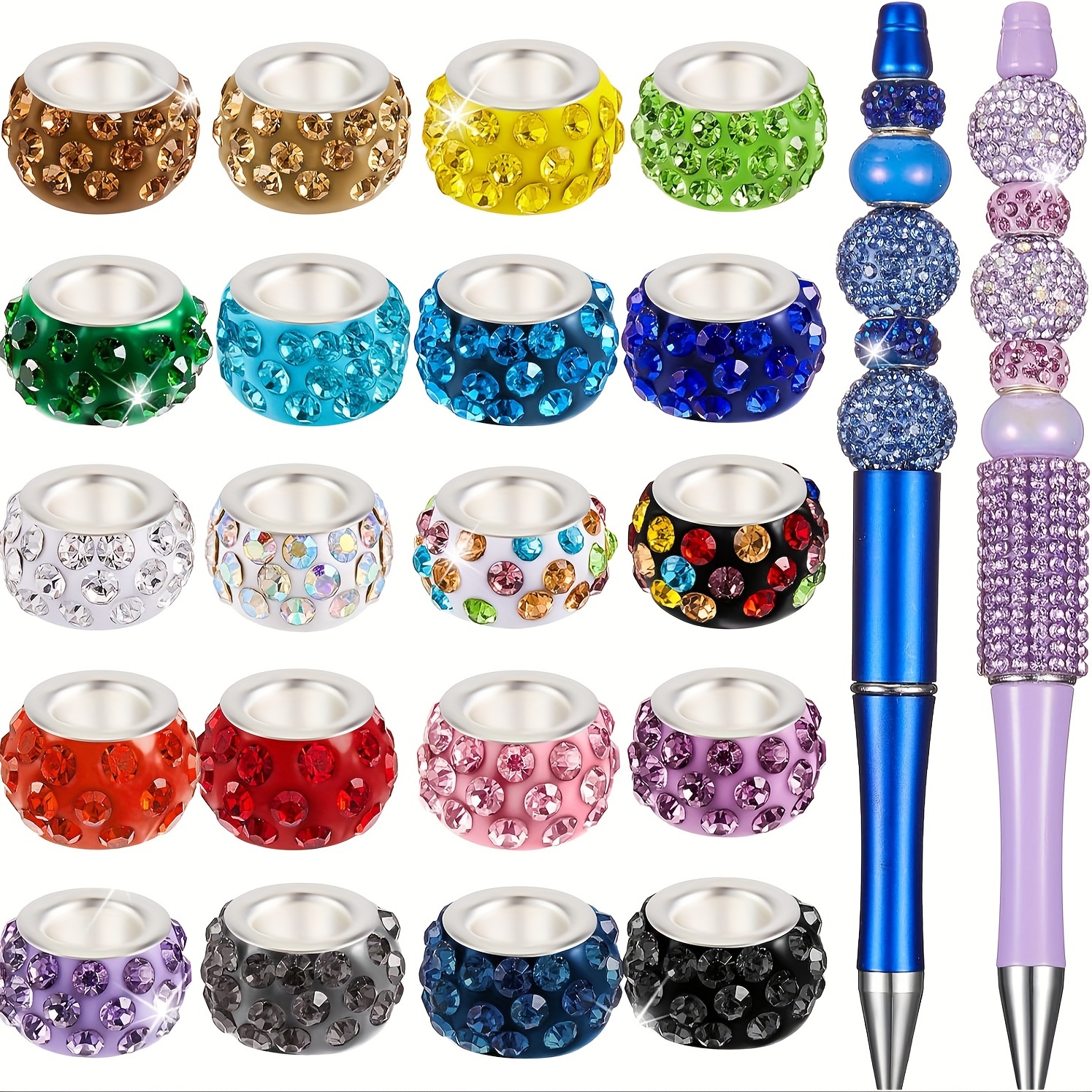 

100pcs Rhinestone Beads With Large Holes, 10mm Crystal Charm Spacers For , Bracelets & Pen Crafting Supplies