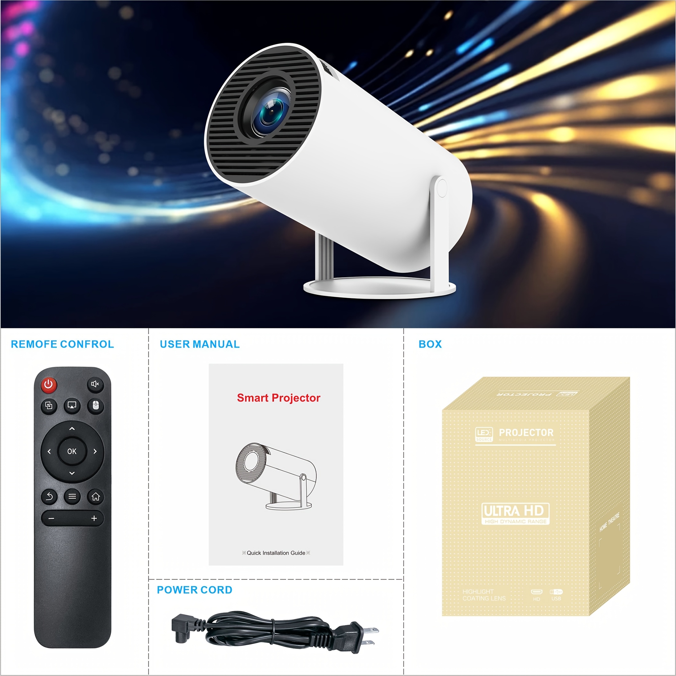 pro portable mini projector   throw 260 ansi 1080p 4k full hd   11 os dual wifi6   audio 130 inch display auto keystone 180 rotate power supply abs resin us plug outdoor home theater projector details 13