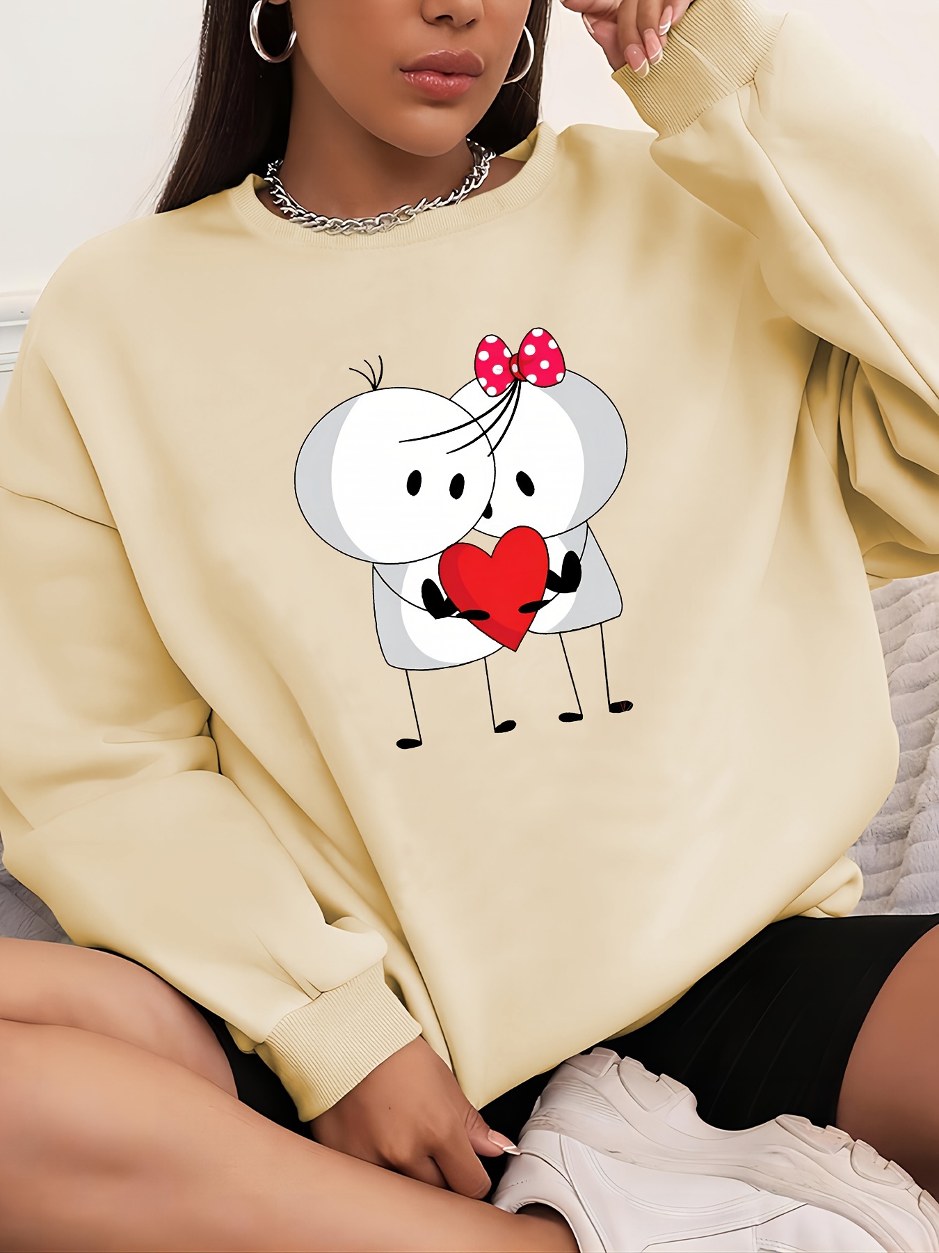 Cartoon Print Sweatshirt Plus Size Casual Long Sleeve Crew Temu Australia