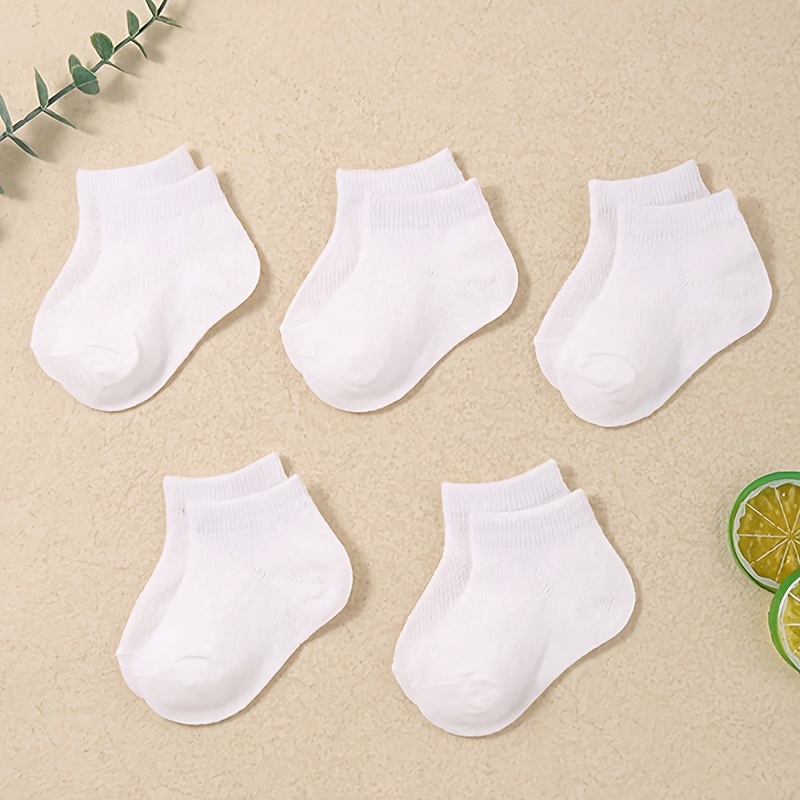 Random 5-pair Unisex Boys' Socks, Newborn Athletic Socks, White Socks, Solid Color Simple And Stylish, Suitable For Daily Casual Wear