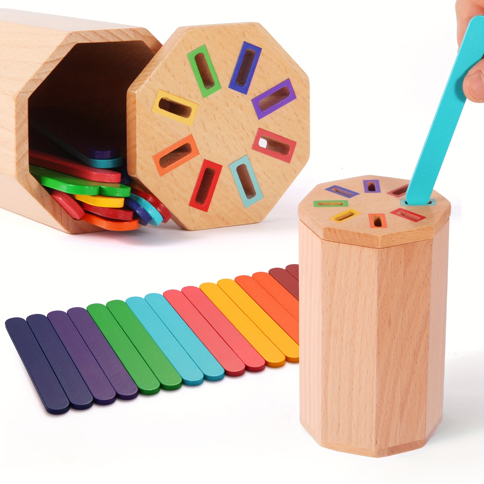 

Color Sorting Sensory Learning Toys: Wooden Craft Sticks Toys For Toddlers Age 1-3 Year Old Toddlers, Educational Fine Motor Developmental Matching Games Activities, 12 18 24 Month Old Kid Boy Girl