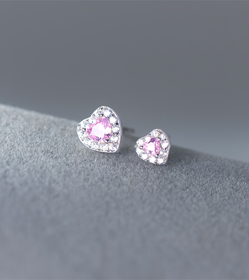 chic s925 sterling silvery heart stud earrings with sparkling zirconia hypoallergenic   casual attire gifting details 5