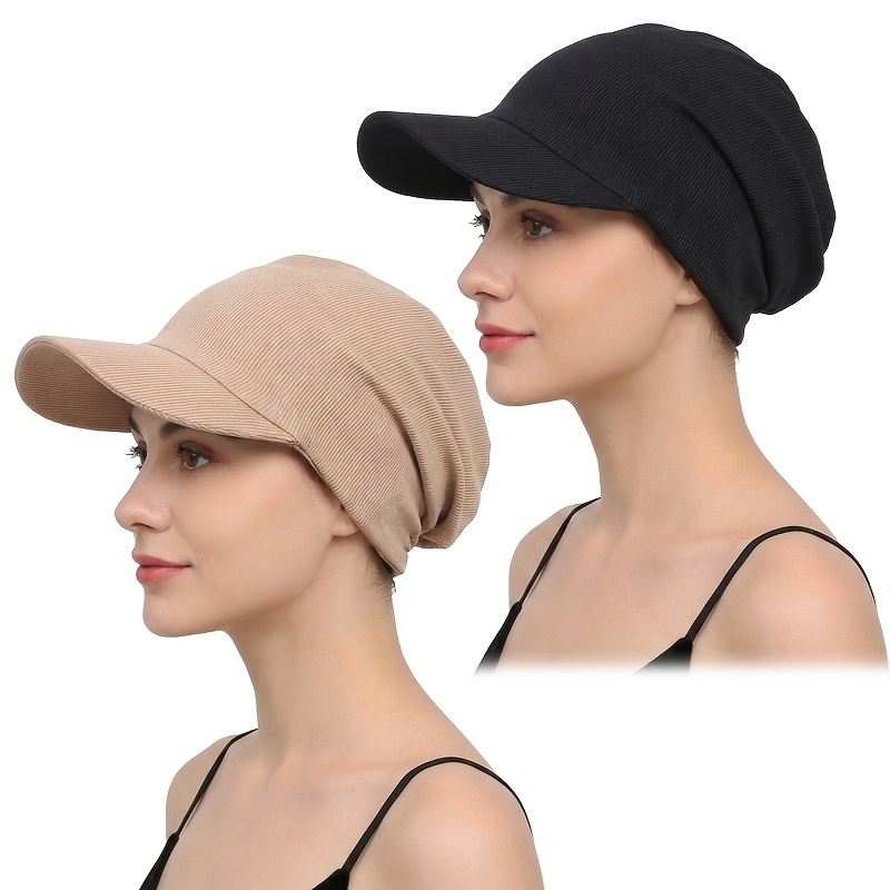 TEMU 2pcs Set: Striped Fabric Peaked Headscarf Hat, Brimmed Headscarf Hat, Outdoor Travel Sun Hat
