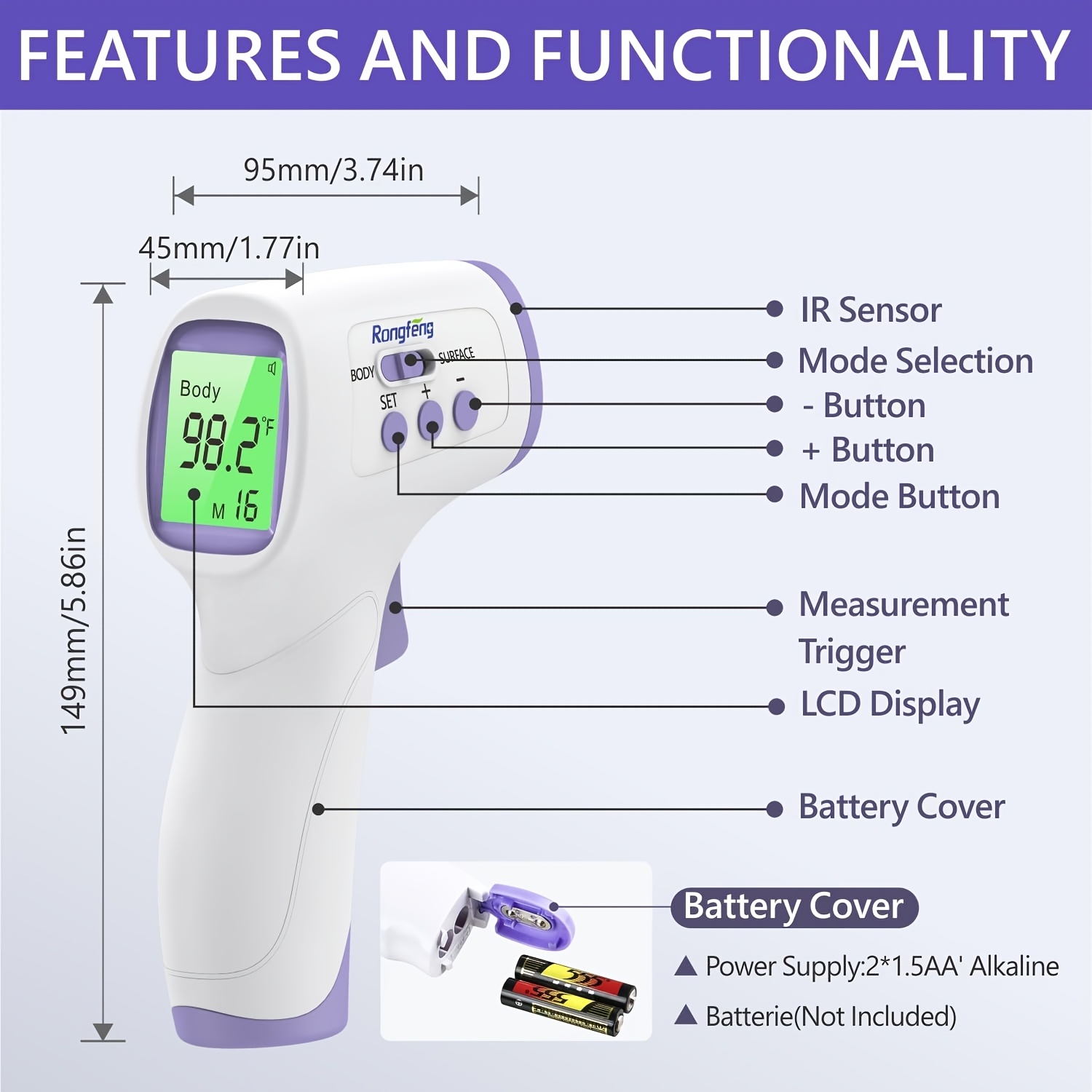 Non-Contact Infrared Forehead Thermometer For Adults And Kids | Digital Thermometer With Fever Alarm & 32 Memory Sets | Accurate Temperature Measurement For Family Use