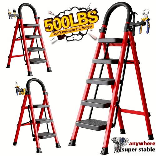 item picture folding ladder 2 3 4 ladder with a weight capacity of 500 lbs anti slip wide pedals with safety locks rust resistant material suitable for home garage outdoor and industrial use