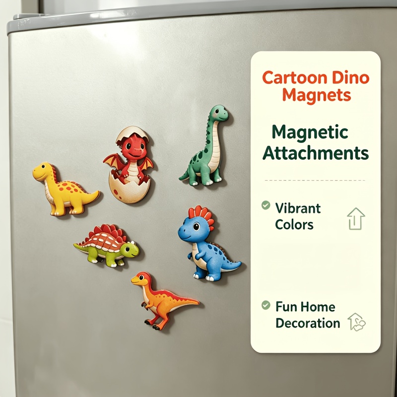 TEMU 2d Flat Dinosaur Refrigerator Magnets, 6pcs, Suitable For Refrigerators, Kitchen And Room Decoration, A Great Home Decor Gift, 2d Flat