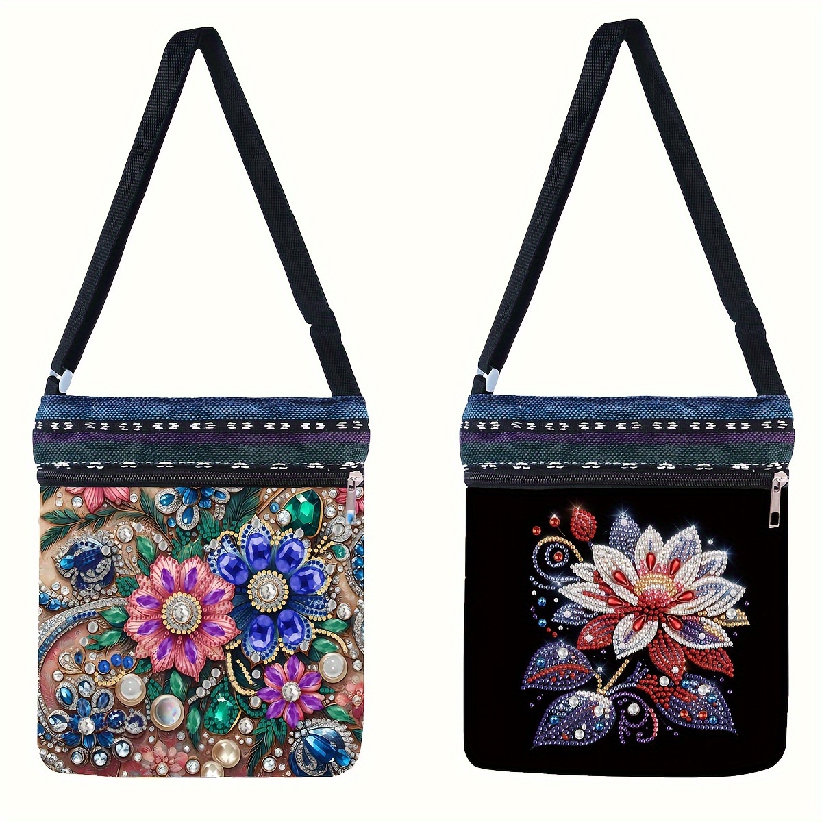 

2pcs Set 5d Diy Flower Diamond Painting Mosaic Painted Crystal Gem Diamond Painting Vertical Crossbody Bag, Fashionable And Suitable For Traveling And Daily Commuting