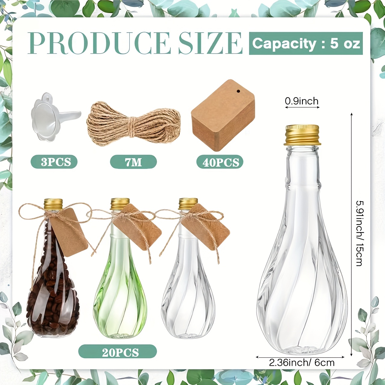 Image of 20pcs 5oz (. 141.7g) Plastic Potion Bottles With Lids, Art Bottles With Funnels, Strings, And Labels, Souvenir Jars, Bulk Bottles For Diy Wedding Party Gift Decorations With