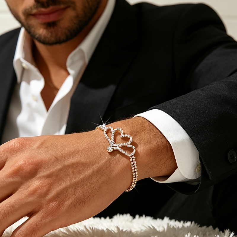 Unisex Heart Bracelet with Sparkling Inlay