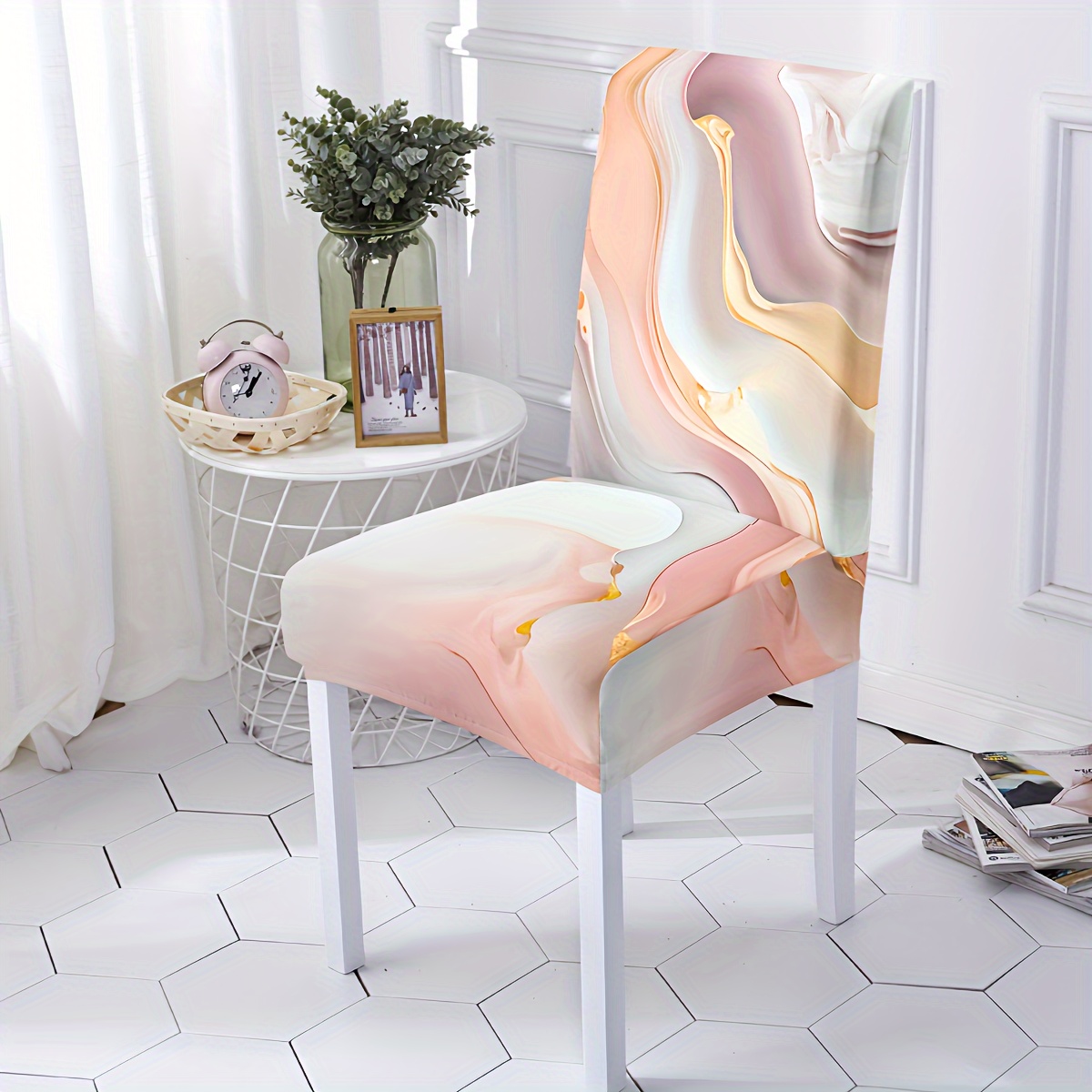 

4/6pcs Style Golden & Chair Covers, Band Slipcovers, Machine Washable, Polyester & Spandex, , For Dining Chairs, Home Decor