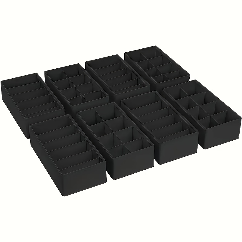 Image of 8pcs Non-woven Fabric Open Storage Box Set For Underwear And Socks, Foldable Organizer Baskets With Dividers For Wardrobe Drawers