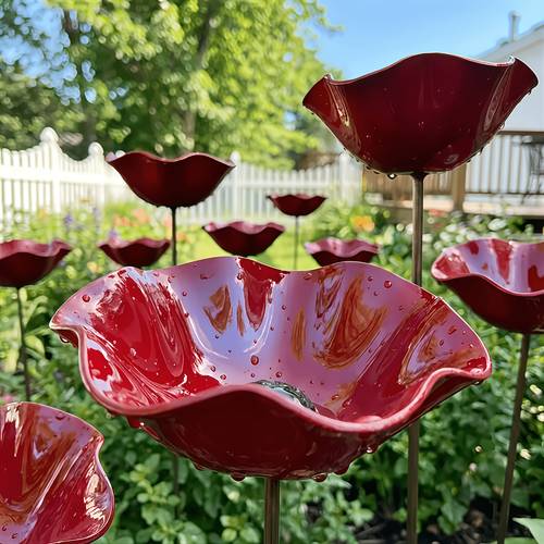 23,6 zoll metall blumen vogelbad - gartendekoration, garten dekoration bodeneinsatz, bienen schmetterling trinkbecher, handgefertigt, detailliert und kreativ, werdet zu einer einzigartigen verzierung für topfpflanzen, blumenkästen oder blumenbeete im freien