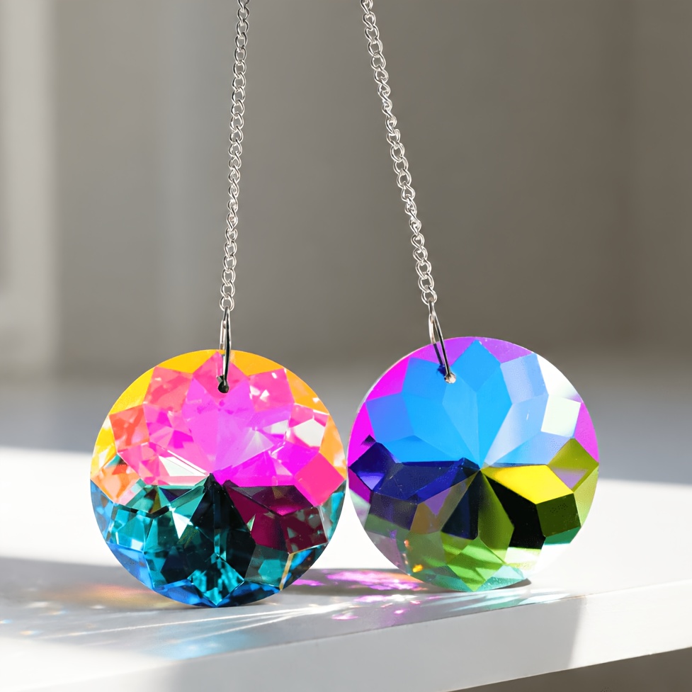 2pcs Circle Catchers, Hanging Suncatchers With Glass Prism, For Windows, Balcony, Kitchen, Garden Decoration (2pcs Circle)