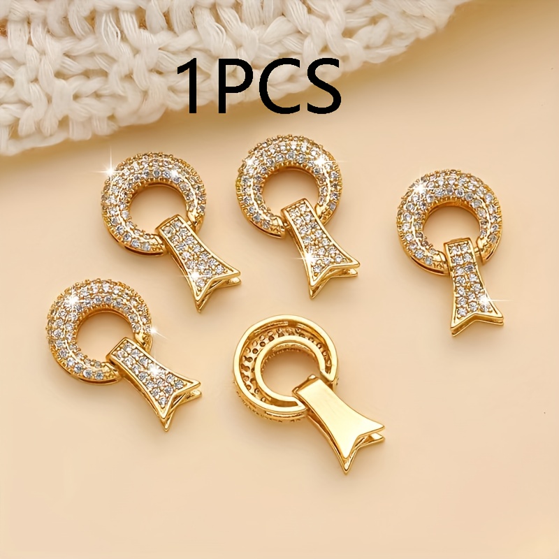 TEMU Diy Single-row Bracelet And Necklace Connector With Copper Inlay Synthetic Synthetic Zirconia, Handmade Sweater Chain Clasp Accessory, Flared Button
