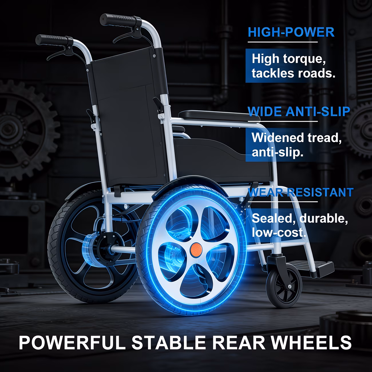 52 foldable electric wheelchair 430 support 19 3 inches seat width dual brake all terrain 550w adult wheelchair Product details 2
