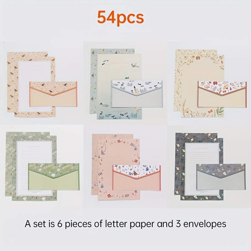 

54-piece Letter Paper And Envelope Set: Fresh And Beautiful -style Envelopes, 6 Different Styles, Double-sided Invitation Card Set With 18 Envelopes And 36 Pieces Of Letter Paper