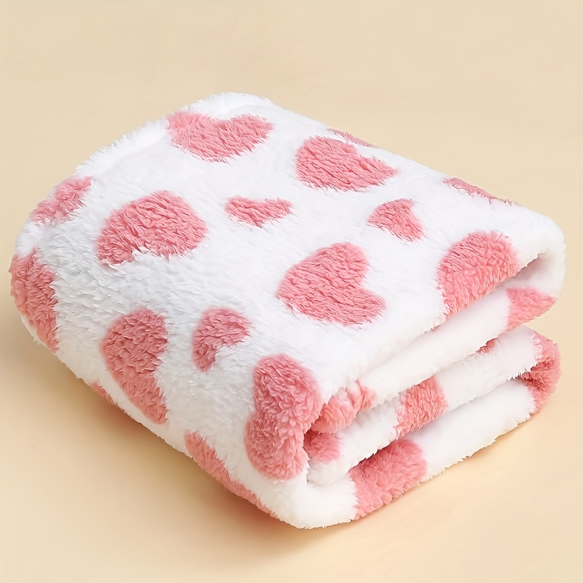Image of 1pc Children's Plush Blanket, Heart Pattern Stroller Blanket, Sweet Warm Gift For Baby, Suitable For Home And Travel