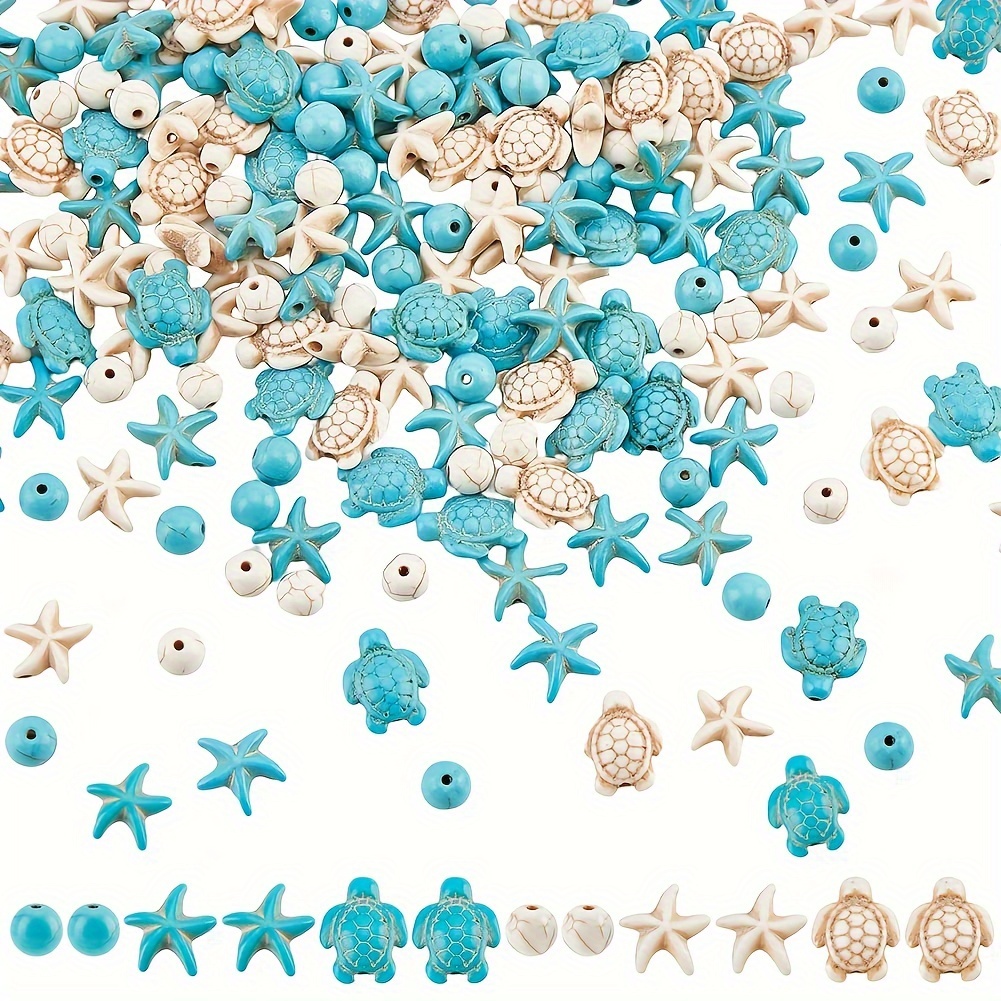 

80pcs Artificial Turquoise Turtles And Starfish Shape Beads, For Making Bracelets, Necklaces, Earrings, Keychains, Summer Beach Vacation Anklets, Pendants, Accessories, Holiday Party Gifts