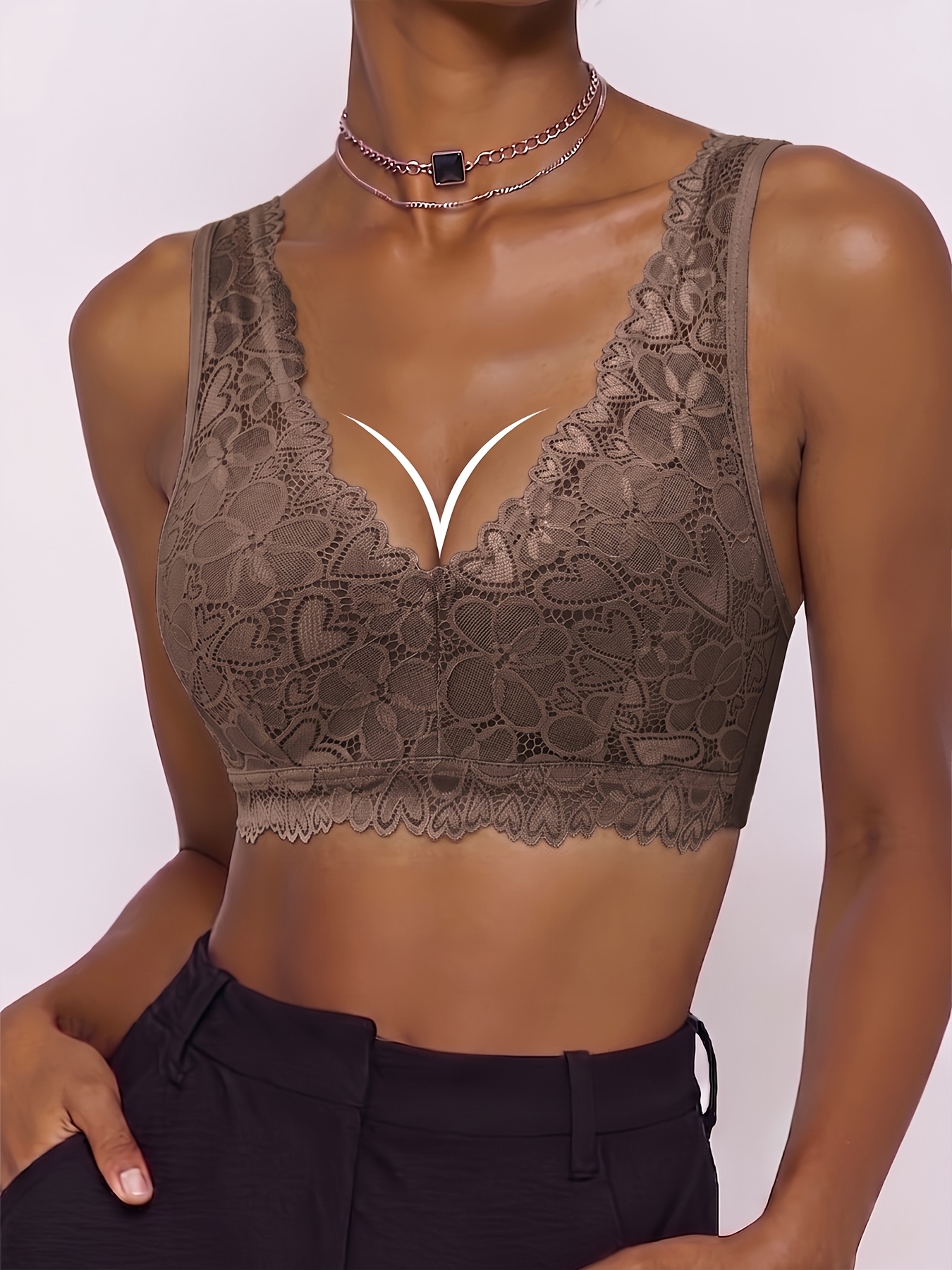 3pcs Elegant Bras with Lace Deep V Floral Pattern