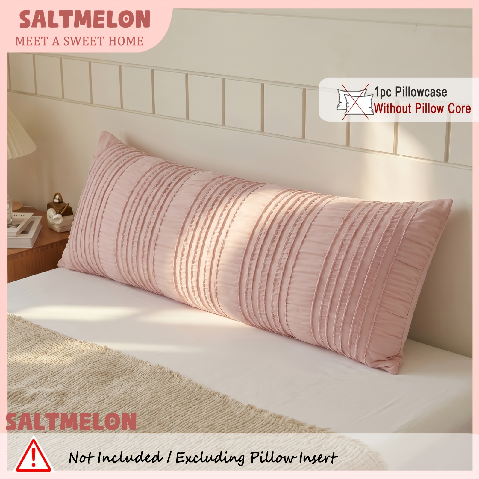 TEMU 1pc Pink, Green Ruched Chiffon Long Pillowcase, Style, Single Bedding, Synthetic Polyester Single Bedding, Body Pillowcase, Suitable For Bedroom