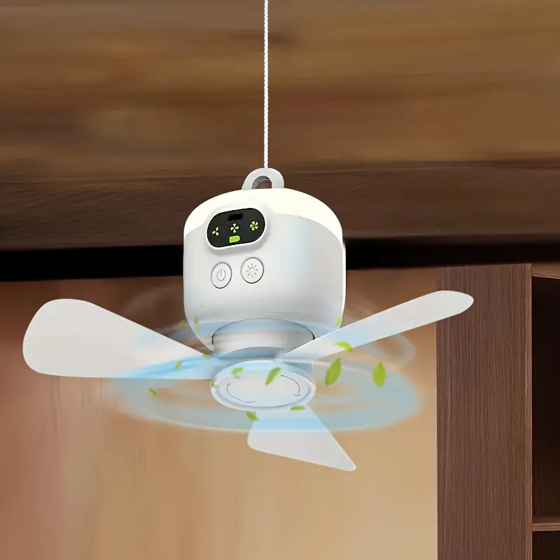 portable usb rechargeable ceiling fan with led light 8000mah battery remote control white for indoor outdoor use summer camping home cooling summer camping gear remote controlled fan lightweight plastic portable fan details 2