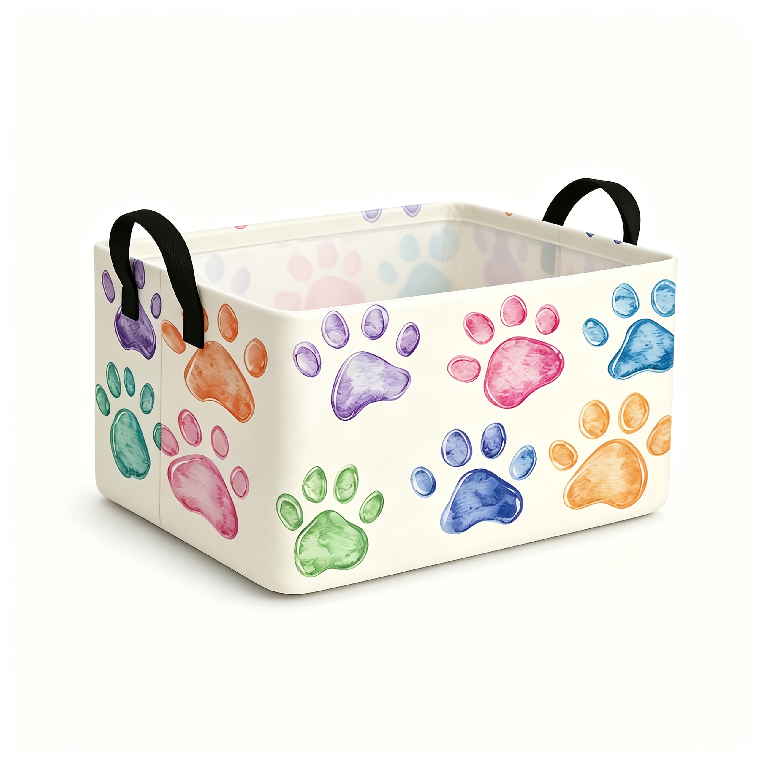 Image of 1pc Colorful Watercolor Paw Print Storage Basket, Pet Supplies With Handle Storage Box, Foldable Laundry Basket, Suitable For Cat And Dog Toys., Shelf Baskets
