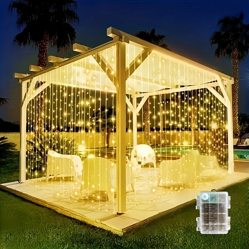 TEMU 300led Outdoor Fairy Curtain String Lights, 8 Lighting Battery Powered Ip65 Fairy Lights, Curtain Wire Waterfall Lights, Suitable For Christmas