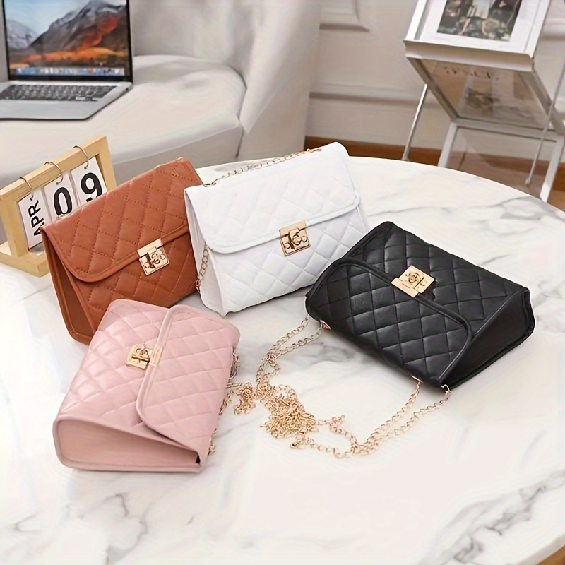 

Trendy Quilted Chain Crossbody Bag, Fashionable Pu Material Embroidered Pattern Shoulder Bag For Women