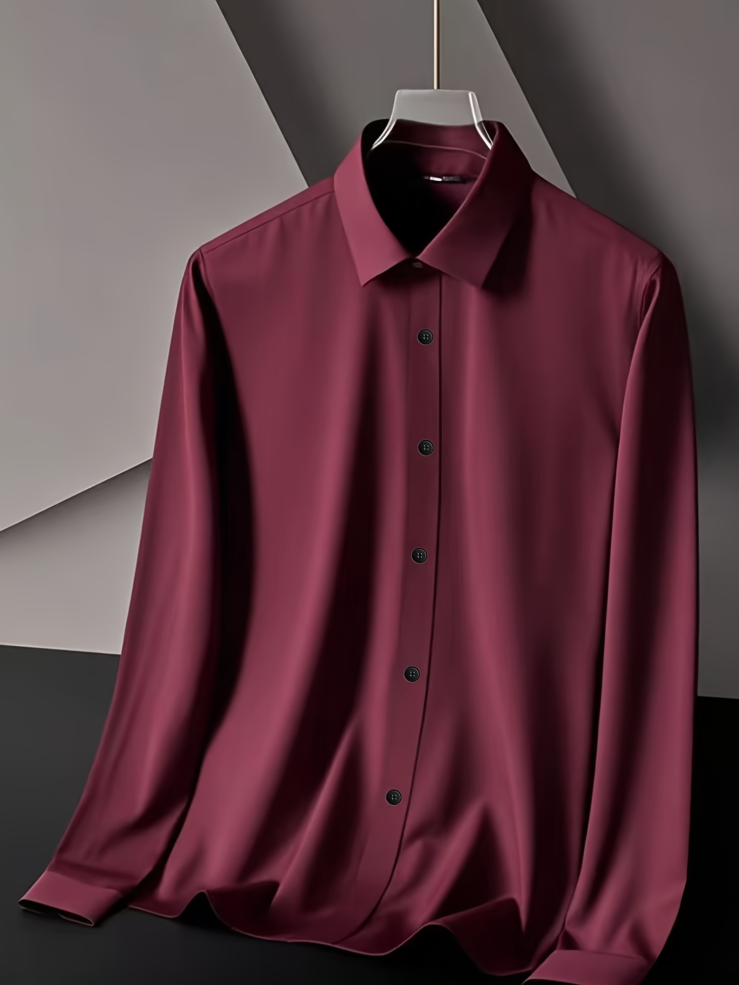 mens formal maroon long sleeve button shirt polyester non Temu