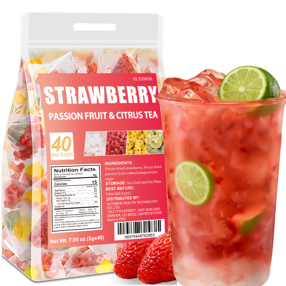 TEMU Strawberry Crushed Fruit Tea, 5g X 40 Packs, No Additives, Passion Fruit, Rock Sugar, Kumquat Passion Fruit, Afternoon Tea, Cold Brew And Hot