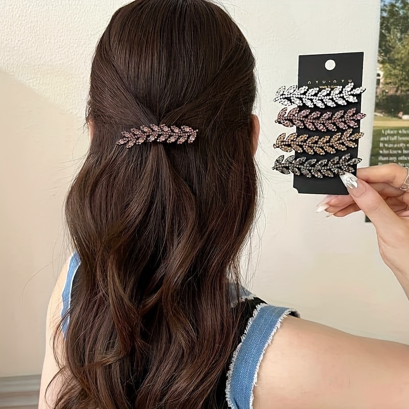 

4 pinces à cheveux en cristal avec strass, élégantes barrettes en de Y pour femmes, filles et adolescentes.