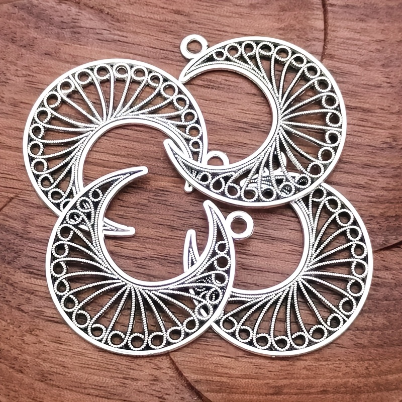 7/17pcs Vintage Hollow Crescent Charm Pendants for DIY Jewellery Making