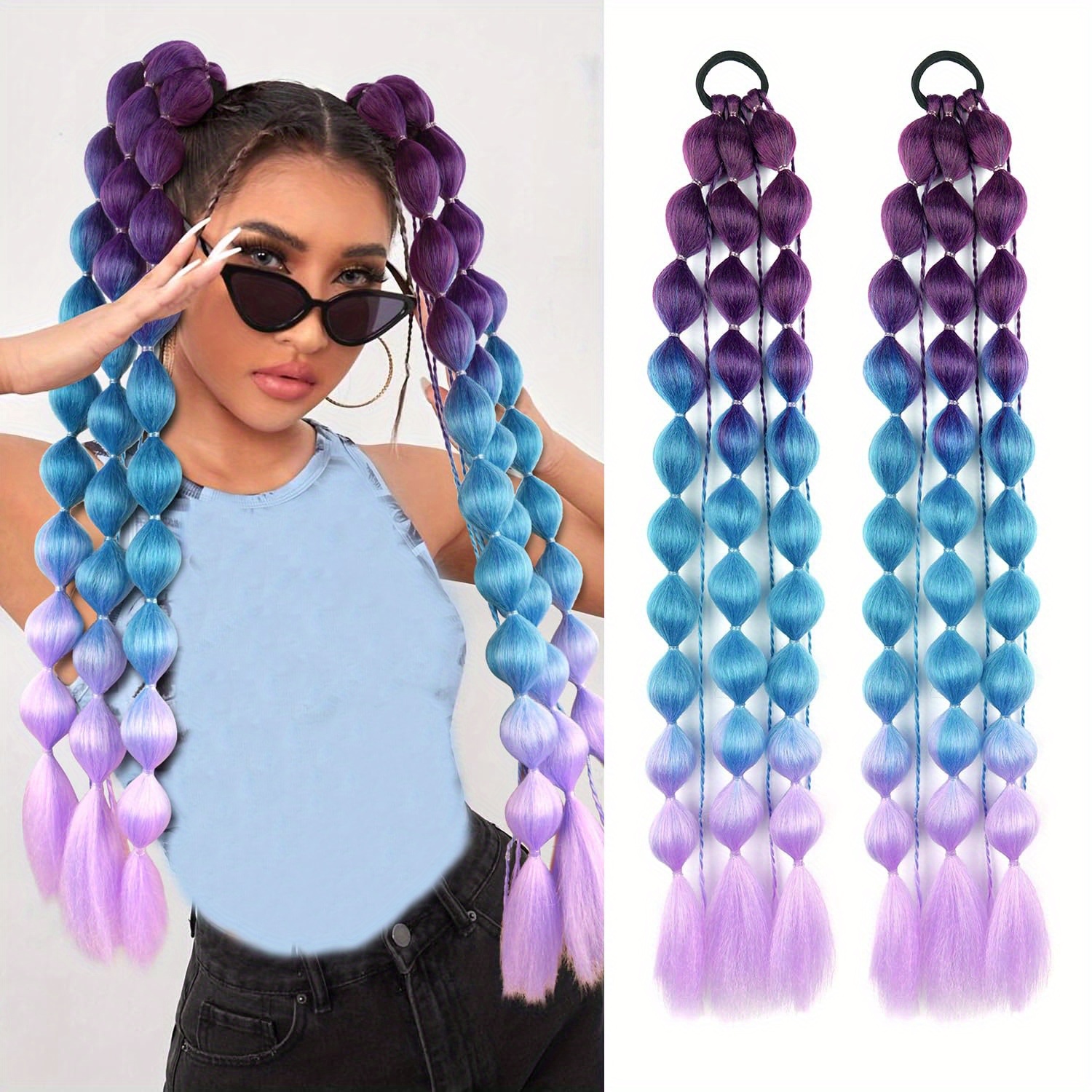 2pcs vibrant ombr ponytail extensions 24 inch lightweight colorful braided hair accessories for   for parties festivals and rave events   accessory vibrant hair extensions lightweight extensions hair accessories details 2
