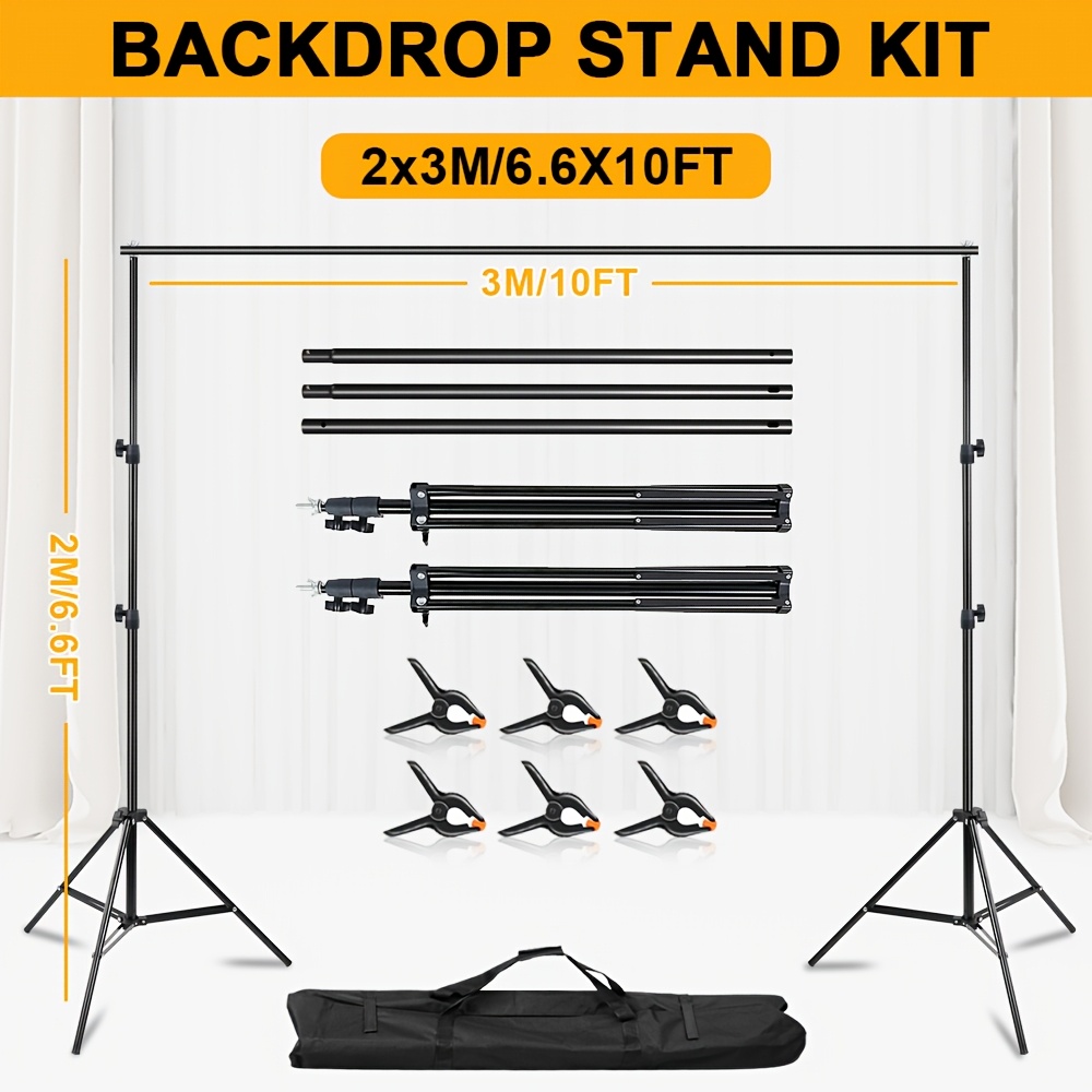 TEMU 2x3m Adjustable Backdrop Stand Set For Photography With Carry Bag And 6 Spring Clamps, Ideal For Weddings, Parties, Portraits, And Birthdays
