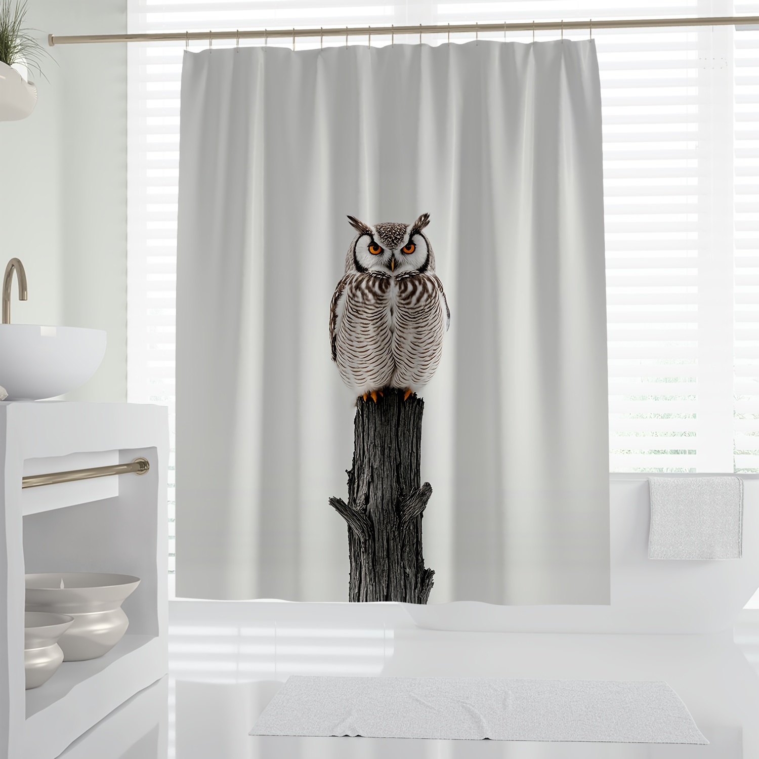 

1pc Realistic Owl Shower Curtain, Wildlife Animal Print Home Decor, Waterproof Bathroom Accessory, Digital Printed Durable Fabric