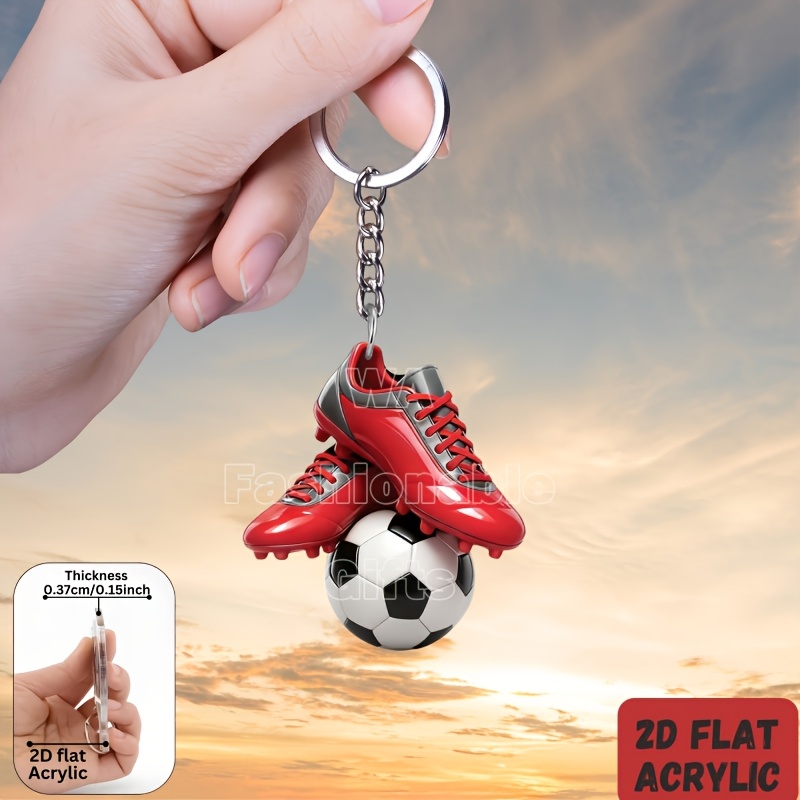 TEMU Portachiavi 2D piatto in acrilico con design a da calcio e suola, disponibile in 2 colori, decorazione per borsa/auto/telefono/chiusure, regalo