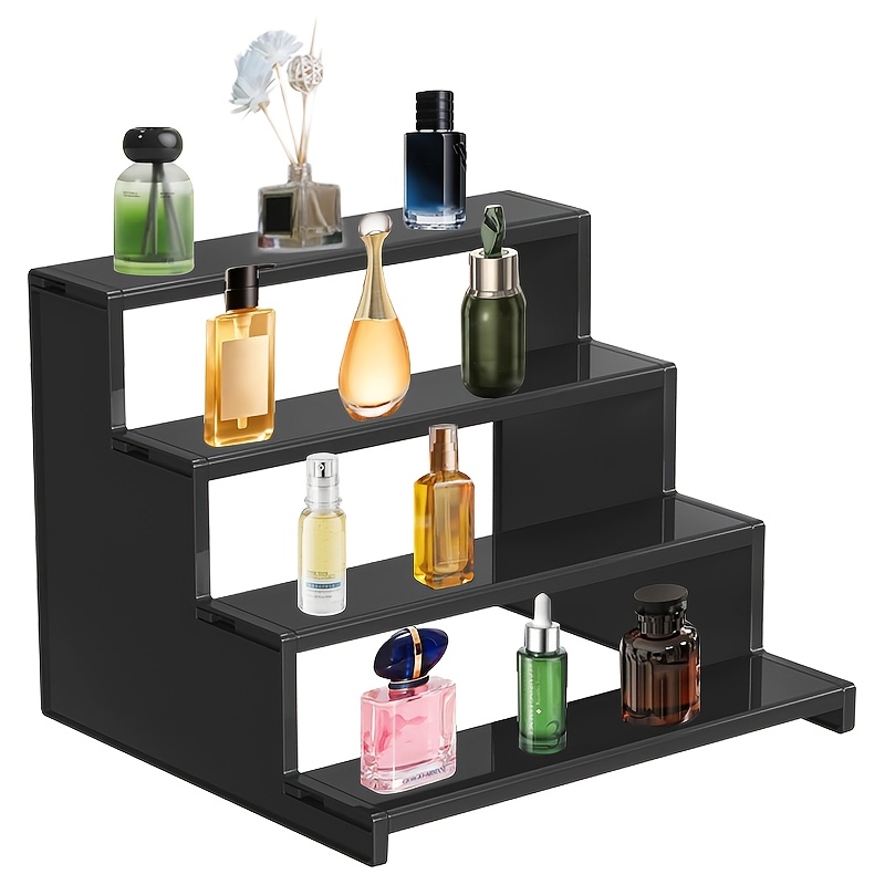 TEMU 12inch Black Acrylic Perfume Organiser Perfume Stand 4 Tier Display Risers Stand Shelf